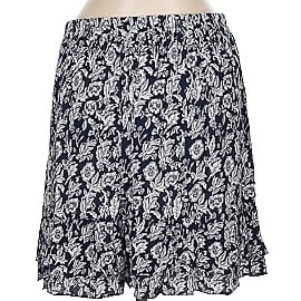 C&C California Navy Floral Ruffle Skirt